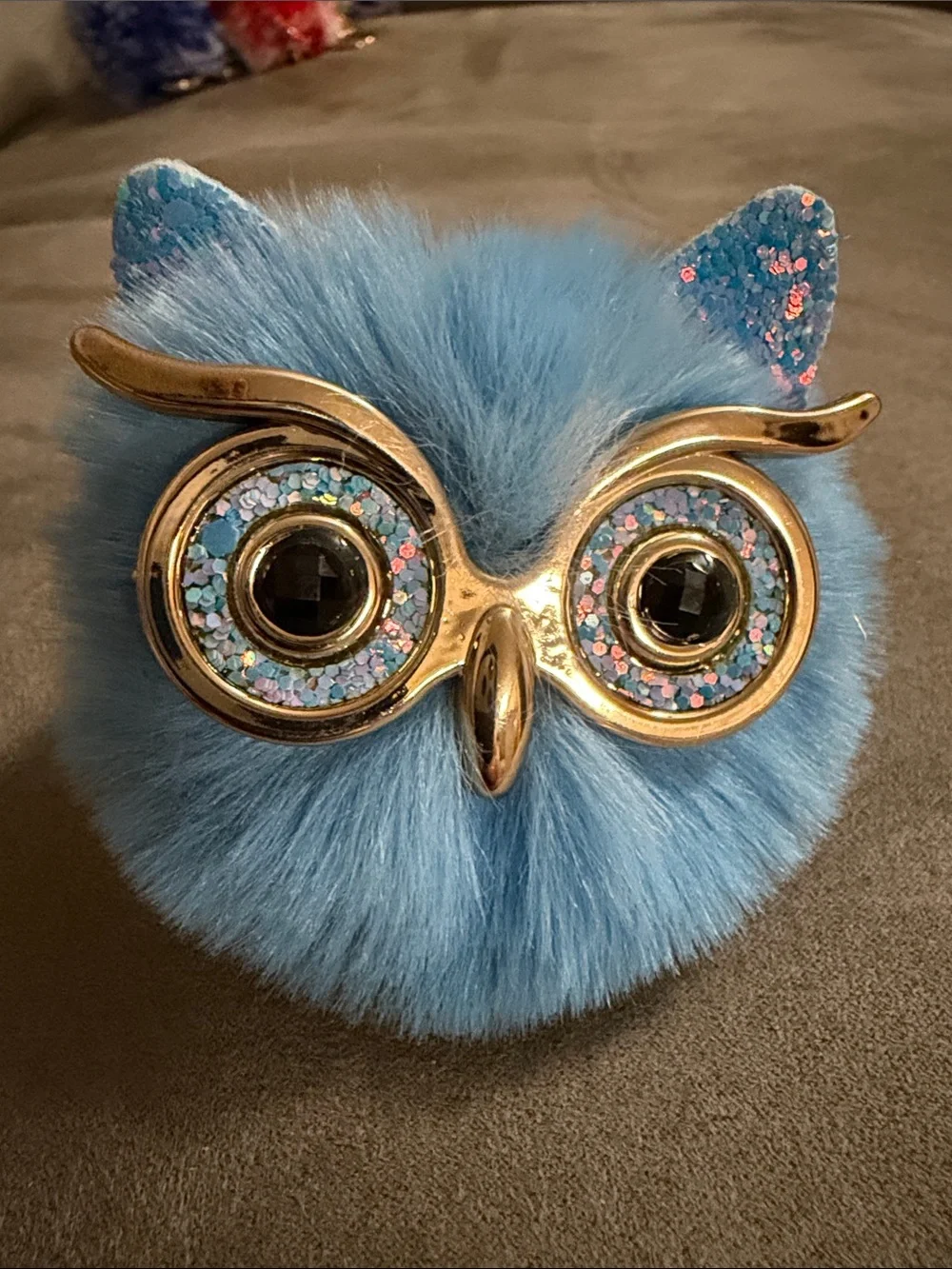 Faux Fur Owl Keychain Charm - Multicolor Options B 25
